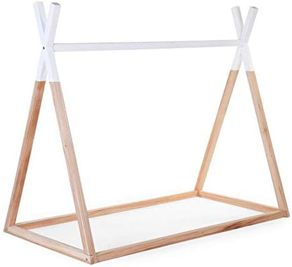 Childhome Teepee Children's Bed Made of Beech, Robust Structure Made of Wood, Easy Assembly, Single Bed, 70 x 140 cm, White, Natural - QUORE