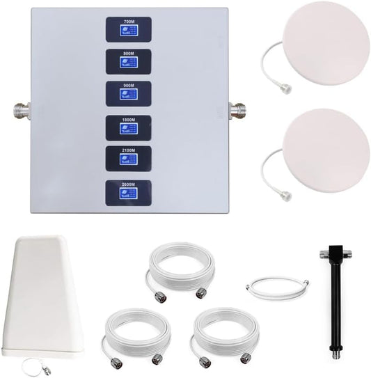 2G/3G/4G/5G Signaalversterker, 6-band B1(N1)/B3(N3)/B7/B8/B20/B28(N28), Twee Binnenantennes