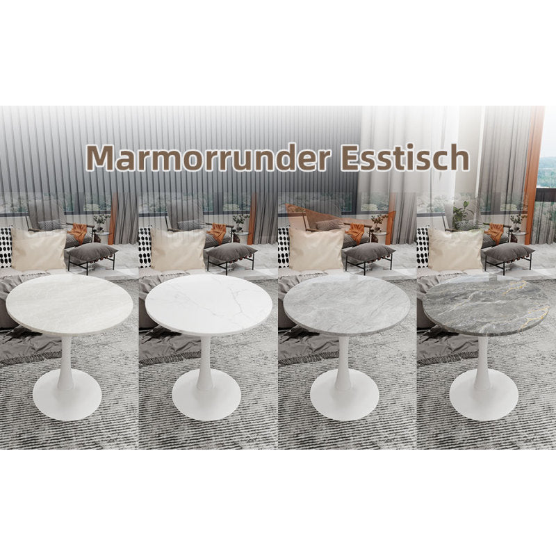 Ronde Salontafel – Bijzettafel – Koffietafel – Eettafel – Tafel – Kunstmarmer Blad – Lichtgrijze IJzeren Poot – 70 cm Diameter – Geschikt voor 2-4 Personen