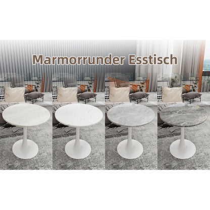 Ronde Salontafel – Bijzettafel – Koffietafel – Eettafel – Tafel – Kunstmarmer Blad – Lichtgrijze IJzeren Poot – 70 cm Diameter – Geschikt voor 2-4 Personen