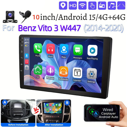 Multimediasysteem Vito 3 W447 – Autoradio – Car Entertainment – Navigatiesysteem – Touchscreen Auto – 10 Inch IPS Scherm – 4GB RAM + 64GB Opslag – Draadloze Bluetooth & Stuurwielbediening
