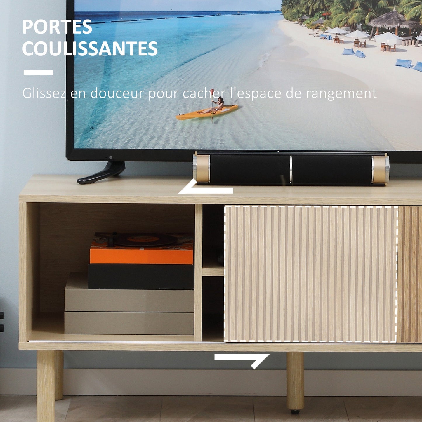 Tv Meubel – TV Kast – TV Dressoir – TV Stand – Meubel – Scandinavisch Design – 2 Schuifdeuren – Kabeldoorvoer – 115x40x49 cm – Geschikt tot 50 inch