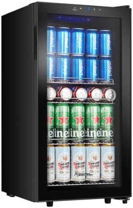 Kalamera KRC-86GE Beverage Refrigerator, Beer Fridge with Touch Control Panel, 3-18°C Cooling Zone, Bottle Refrigerator, 86 Litres, Blue LED Interior Light, 41 dB - QUORE
