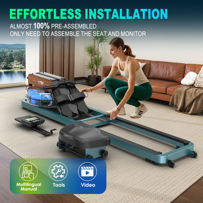 Rowing Machine for Home, Water Rowing Machine with Bluetooth Monitor, Foldable Rowing Machine, Rowing Machines with Adjustable Table Holder, 160 Kg Weight Capacity