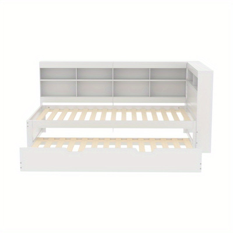 Uitschuifbare Slaapbank – Sofa Bed – Slaapbank Bed – Bedbank – Slaapbank Uitschuifbaar – Massief Houten Frame – 90x200 cm Slaapoppervlak – Wit met Opbergruimte