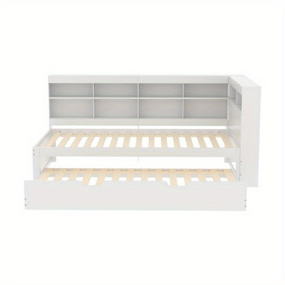 Uitschuifbare Slaapbank – Sofa Bed – Slaapbank Bed – Bedbank – Slaapbank Uitschuifbaar – Massief Houten Frame – 90x200 cm Slaapoppervlak – Wit met Opbergruimte