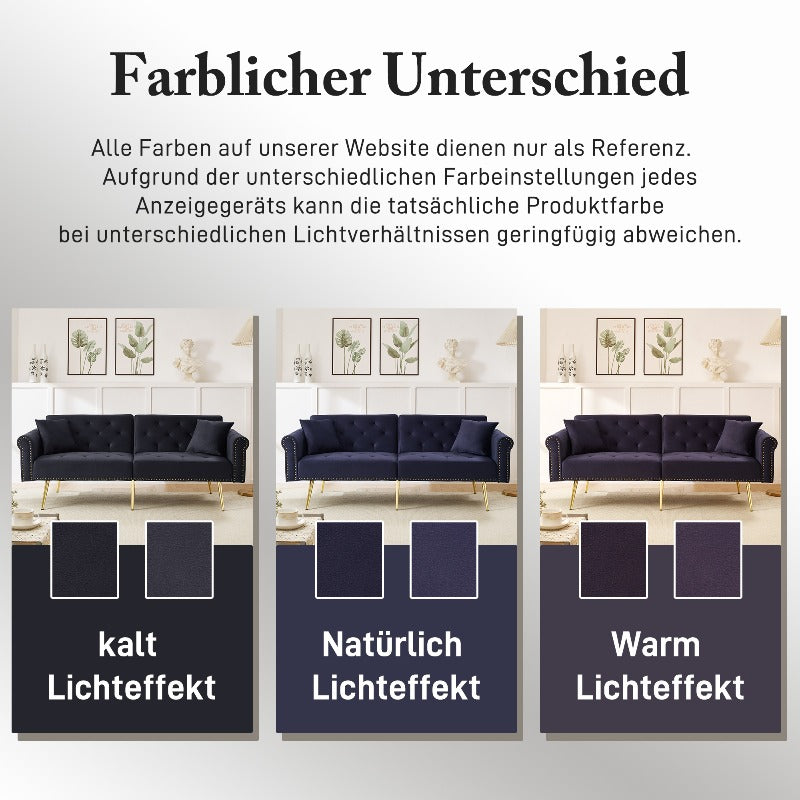 Sofa Bed – Slaapbank – Logeerbank – Bedbank – 2-Zits Bank – Fluwelen Navy Blauw/Zwart – 3-Standen Verstelbare Rugleuning – Ruimtebesparend Compact Design