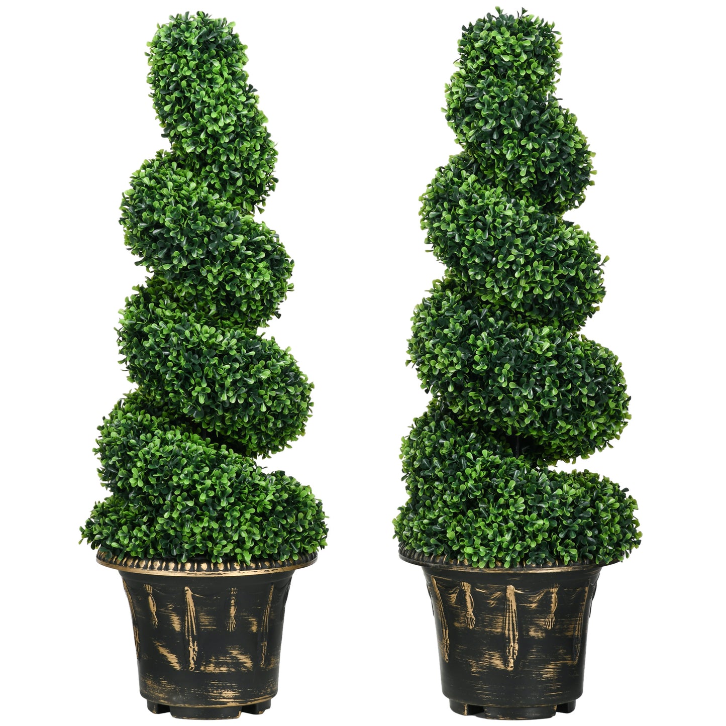 Kunstplanten Spiraalvormige Buxus – Kunstboom – Nepplant – Decoratieplant – Groen – Set van 2 – 90 cm Hoog – Inclusief Potten – Onderhoudsvrij