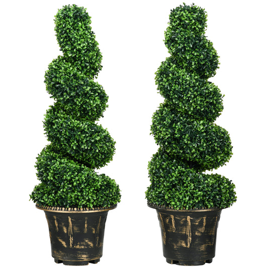 Kunstplanten Spiraalvormige Buxus – Kunstboom – Nepplant – Decoratieplant – Groen – Set van 2 – 90 cm Hoog – Inclusief Potten – Onderhoudsvrij