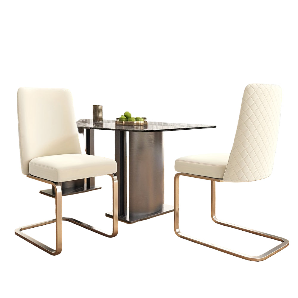 Eetkamerstoelen – Stoelen – Bureaustoelen – Zitstoelen – Luxe Stoelen – Beige Set Van 2 – Rhinestone Rugleuning – Zilveren Poten