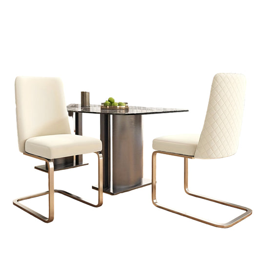 Eetkamerstoelen – Stoelen – Bureaustoelen – Zitstoelen – Luxe Stoelen – Beige Set Van 2 – Rhinestone Rugleuning – Zilveren Poten