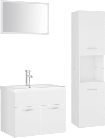 Gecheer Bathroom Furniture Set 4 Piece Storage Bathroom Cabinet Laundry Room Cabinet Rack Furniture Set White Chipboard Bathroom Furniture Sets - QUORE