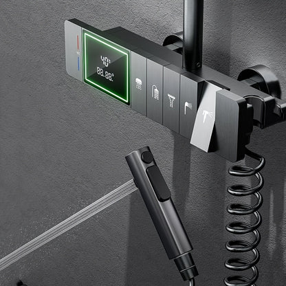 Slimme Douche Systemen – Digitale Douchekraan – Regen Douchekop – Waterval Kraan – Wandgemonteerd Bad Set – 5 Snelheden & Temperatuur Instelbaar – Real-Time Display (Gun Grijs)