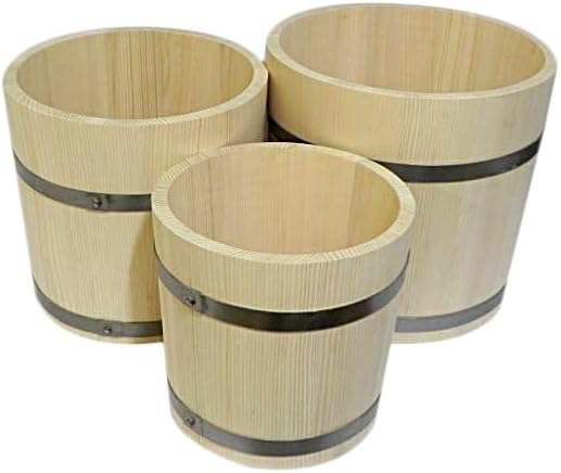 Wooden World – Set van 3 houten emmers met deksels voor het fermenteren van kool en komkommers – 5, 10 en 15 liter – voor zuurkoolopslag of sauna
