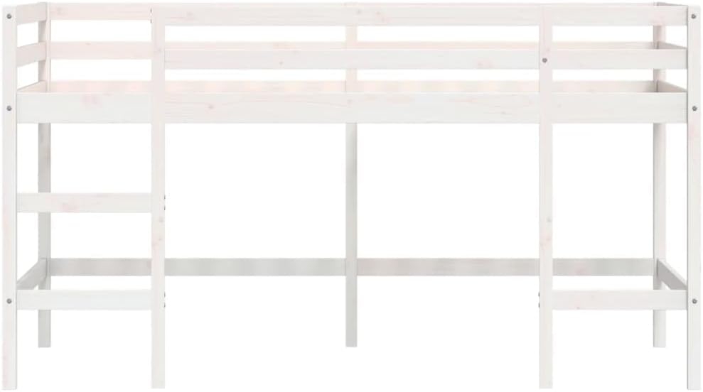 vidaXL Kinderhoogslaper met ladder 90x200 cm massief grenenhout wit, kinderbedframe, peuterbed, junior bed, kinderbed, peuter bed, halfhoogslaper