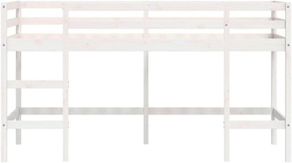 vidaXL Kinderhoogslaper met ladder 90x200 cm massief grenenhout wit, kinderbedframe, peuterbed, junior bed, kinderbed, peuter bed, halfhoogslaper