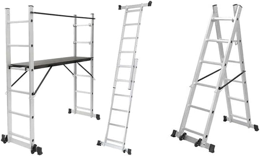 Multifunctionele ladder 4-in-1 aluminium met platform inklapbaar met wielen