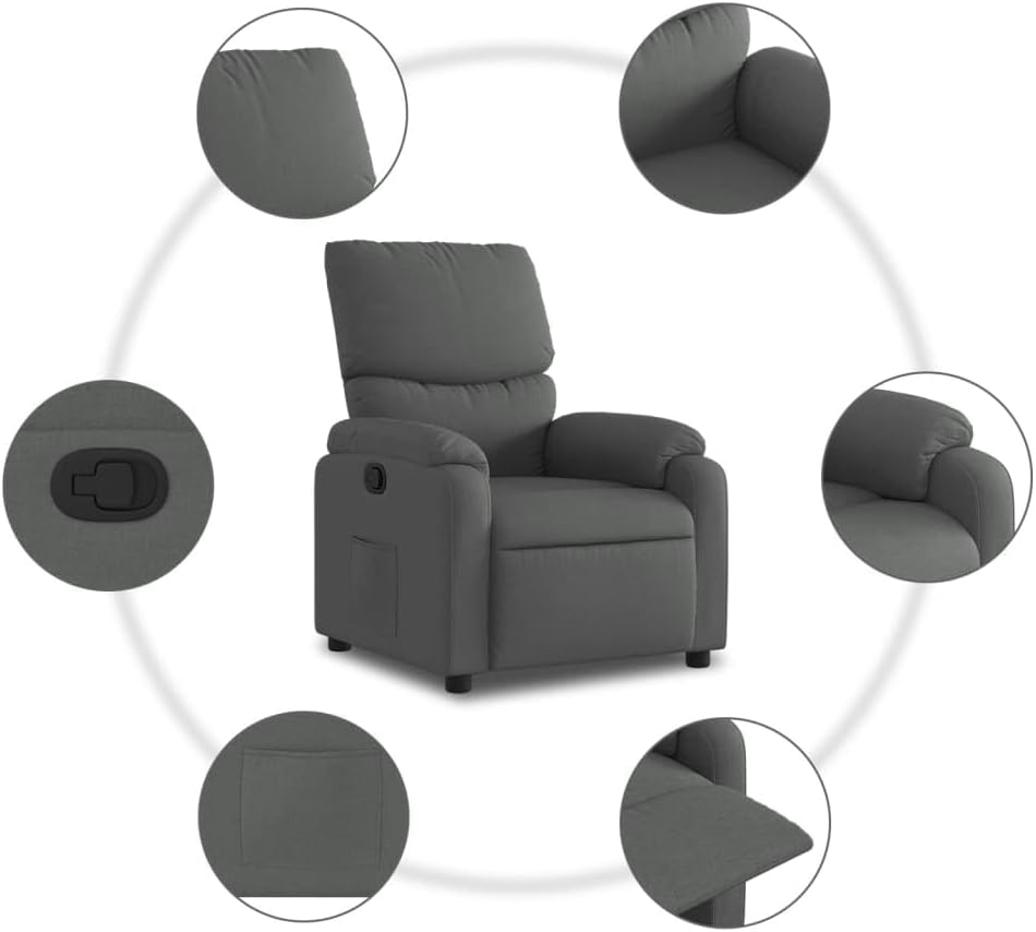 Verstelbare Fauteuil – Relaxfauteuil – Relaxstoel – Armstoel – Leunstoel – Handmatig Verstelbaar Tot 135 Graden – Donkergrijze Duurzame Stof