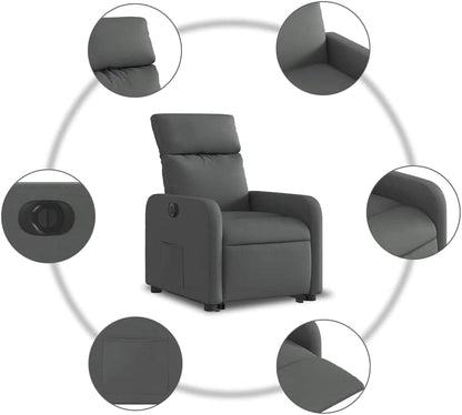 Relaxstoel Met opstahulp – Elektrische Relaxstoel – TV-stoel – Ligstoel – Elektrische Relaxfauteuil – Donkergrijs – Ademend Stof – Elektrisch Kantelsysteem tot 135°