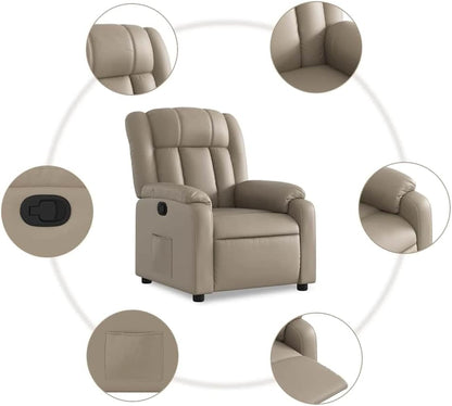 Handmatige Relaxstoel – Ligstoel – Tv-Stoel – Fauteuil – Zithoudingstoel – Verstelbare Rugleuning 135 Graden – Kunstleren Bekleding Met Zijvak – Houten Metalen Frame