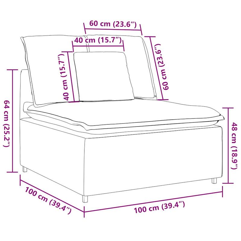 Modulaire Bank Middenmodule – Modulair Sofa Element – Zitmeubel – Hoekbank Element – Zithoek Module – Blauw – Comfortabele Kussens – Duurzaam Houten Frame – 100 cm Breed