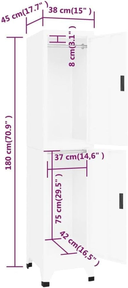 vidaXL Locker cabinet 38x45x180cm steel white, storage cabinet, locker, locker, locker, cabinet, safe, storage cabinet, steel locker, office cabinet, storage cabinets, cupboards - QUORE