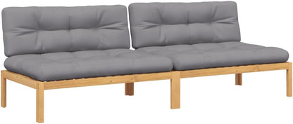 vidaXL Tuinmiddenbanken 2 st pallet met kussens massief acaciahout, tuinbank, loungestoel tuin, tuinbank lounge, tuinmeubel, buitenbank, bankje buiten - QUORE