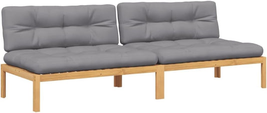 vidaXL Tuinmiddenbanken 2 st pallet met kussens massief acaciahout, tuinbank, loungestoel tuin, tuinbank lounge, tuinmeubel, buitenbank, bankje buiten - QUORE