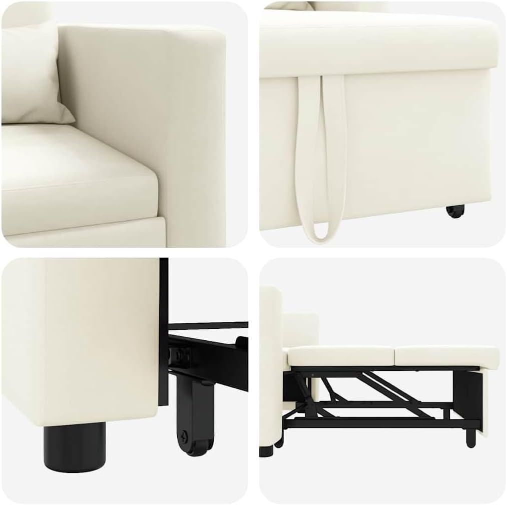 Uitschuifbare slaapbank, eenpersoons, crème, 90 x 165 x 87 cm, fluweel, Scandinavische stijl, stoel voor woonkamer, slaapkamer, werkkamer, logeerkamer - QUORE