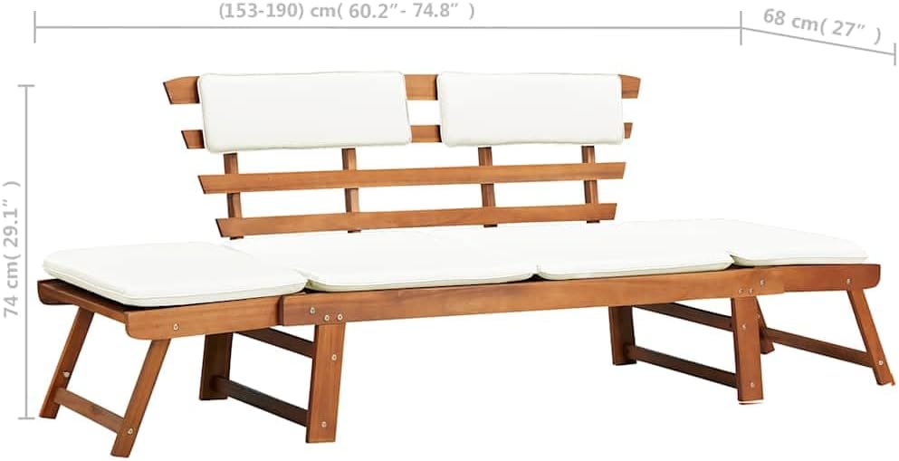 vidaXL Solid Acacia Wood Sunbed/Garden Bench Garden Furniture Sun Lounger Sun Bed Sofa
