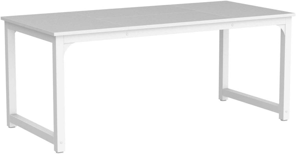 Tribesigns Dining Table, 180 x 80 cm, Industrial Kitchen Table for 6-8 People, Rectangular Dining Table for Dining Room, Kitchen, Living Room, with Robust Metal Legs (White)