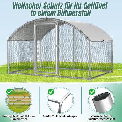 Chicken Coop Free-Range Enclosure, 3X2X2M/3X4X2M/3X6X2M/3X8X2M Galvanized Steel, Chicken House Dome Roof with Lock And Pe-Colored Tarpaulin, Easy to Clean, for Chicken Cage Bird Cage.