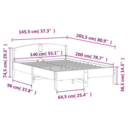 Bedframe – Houten Bed – Tweepersoonsbed – Eenpersoonsbed – Bedbodem – Massief Dennenhout – Geschikt Voor Matras 140x200 Cm – Voorgemonteerd