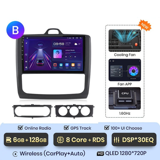 Autoradio – Multimedia Speler – GPS Navi – 2-DIN Radio – Auto Entertainment – Draadloos CarPlay & Android Auto – 9 Inch HD Touchscreen – 6GB+128GB Geheugen