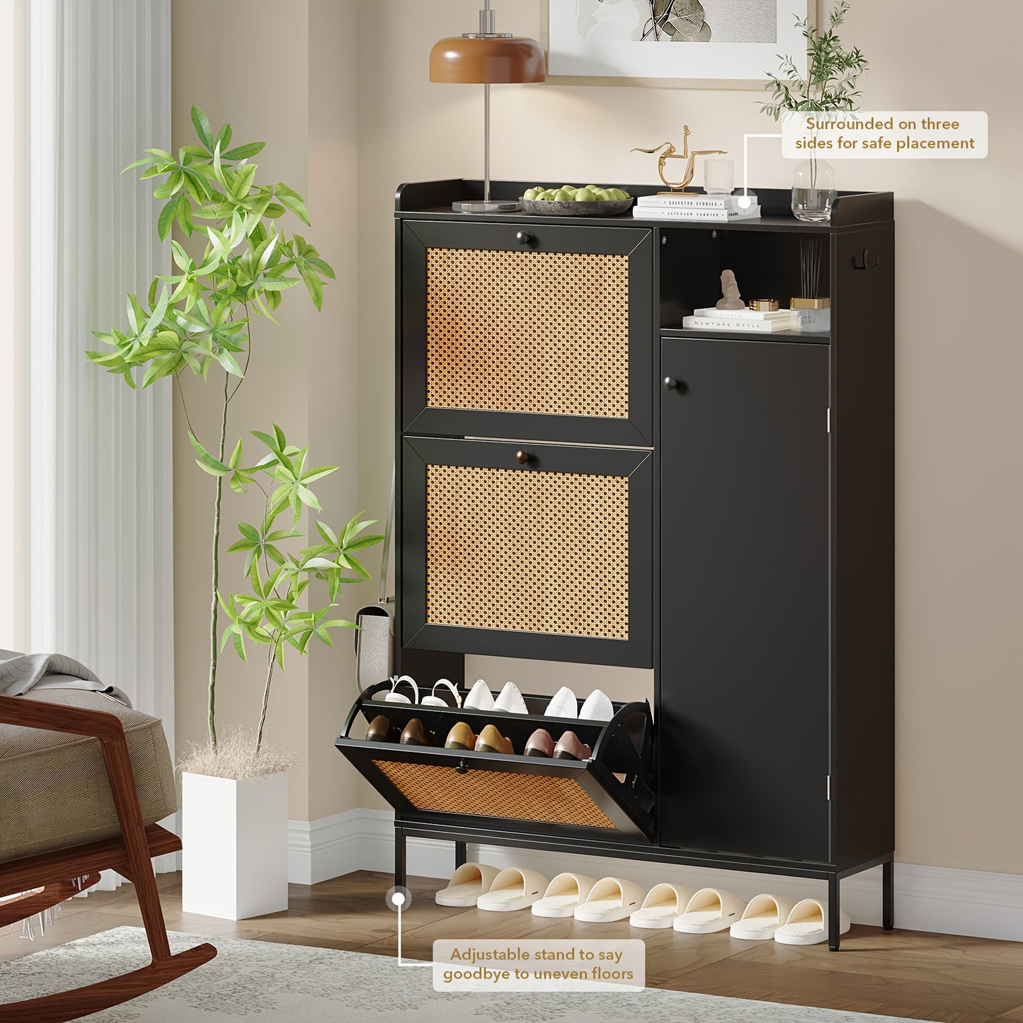 Schoenenkast – Schoenenrek – Schoenopberger – Schoenenkast – Schoenenkast Hal – Smal Design – 3 Lades Met Kantelmechanisme – Verstelbare Planken