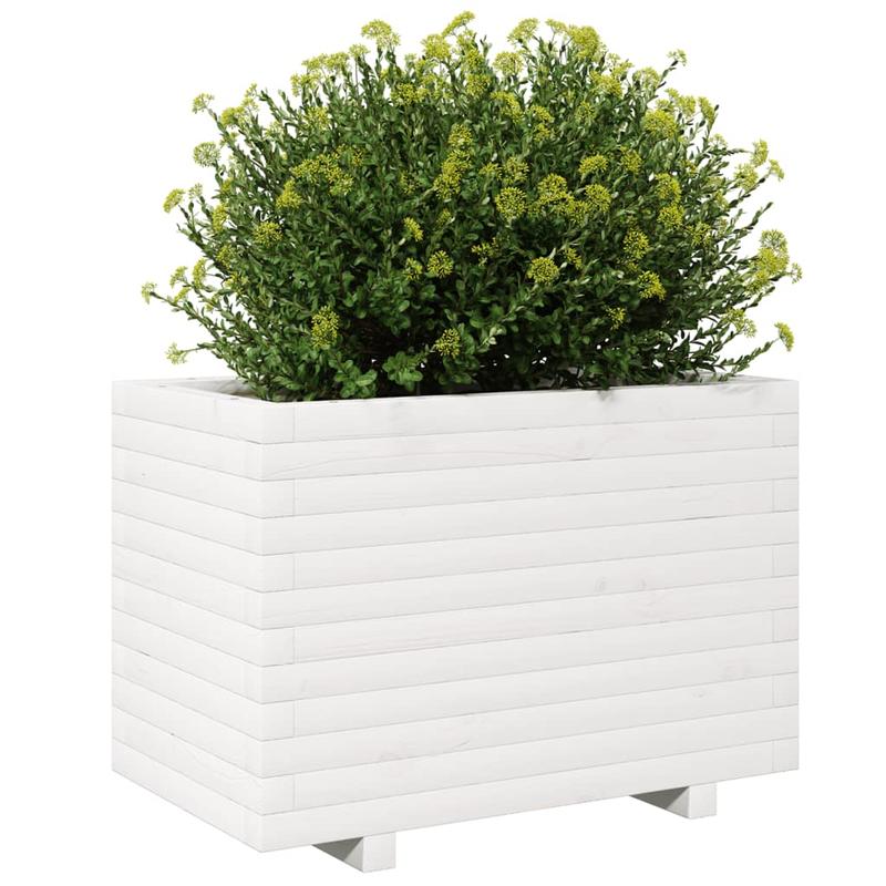 Large Modern White Solid Pine Wood Planter Box with Vertical Slat Design - Heavy-Duty Indoor/Outdoor Square Garden Bed, Sturdy Floor-Standing Construction for Patio, Balcony, or Lawn - Durable Modern Farmhouse Style Plant Pot