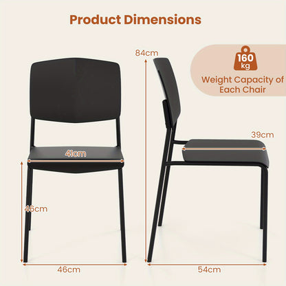 Eetkamerstoelen – Stoelen – Keukenstoelen – Stapelbare Stoelen – Armless Stoelen – Duurzaam Kunststof – Metalen Poten – Zwart – Set 5-8 Stuks