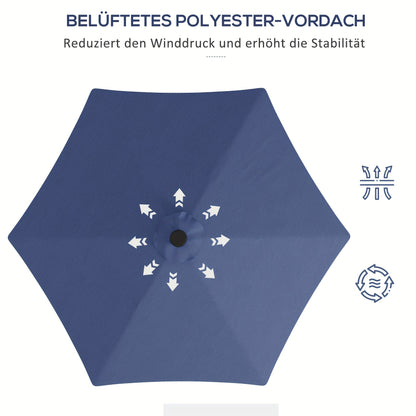 Parasol – Zonnescherm – Buitenscherm – Terrasparasol – Stabiele Parasol – Verstelbare Hoogte – Aluminium Frame – Donkerblauw Polyester – Kruisvoet 55-60 kg – Handmatige Slinger