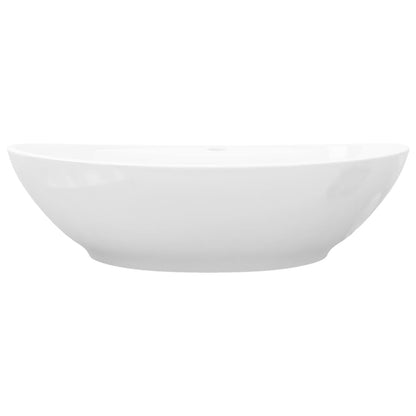 Keramische Wastafel – Ovalen Wasbak – Lavabo – Badkamer Kom – Waskom Met Overloop – Met Kraangat – Hoogwaardig Materiaal – Moderne Luxe Design
