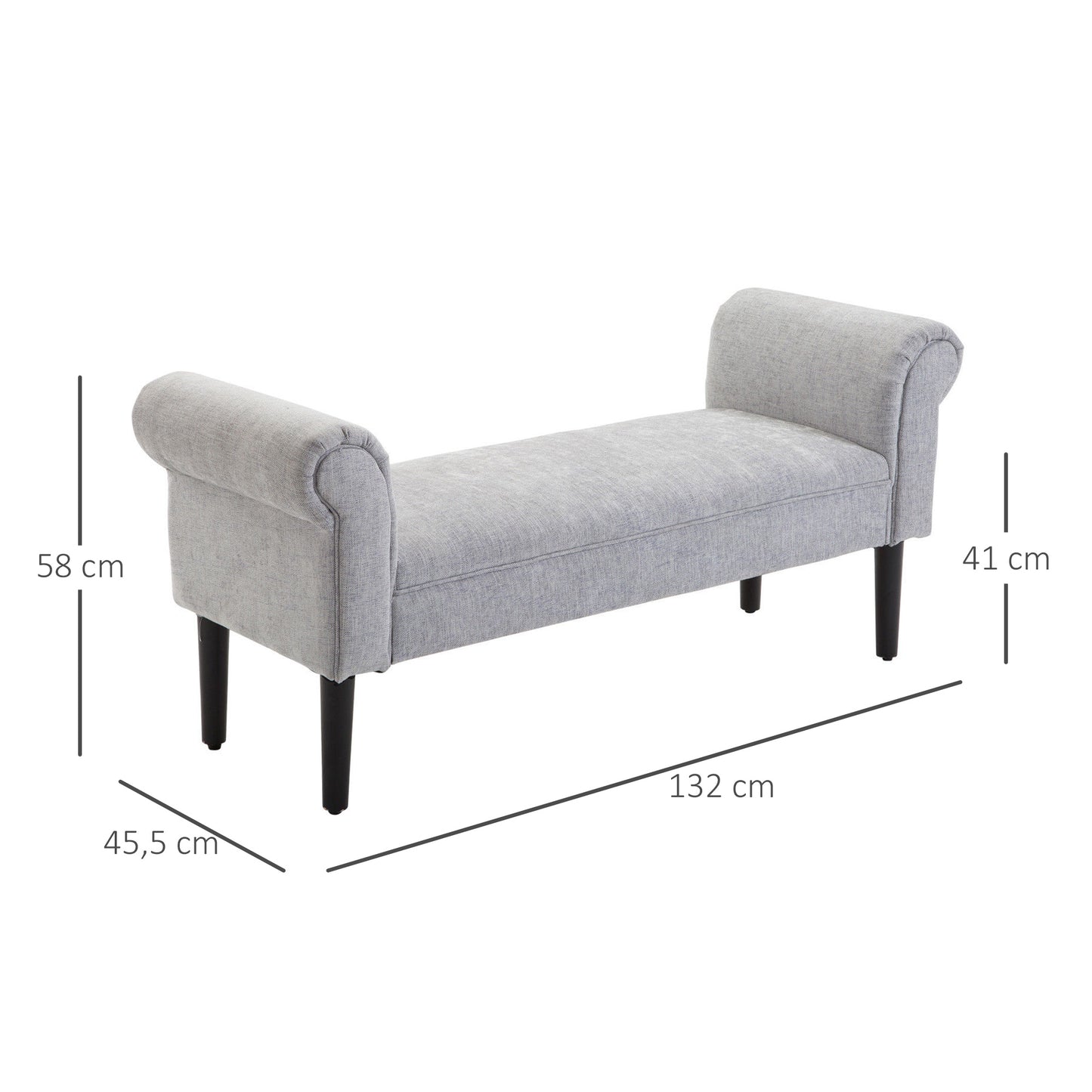 Gevloerde Bank – Loungekruk – Bedbank – Zitbank – Loungebank – Linnen Stof – Comfortabele Foam Vulling – Lichtgrijs 132x45,5x58 cm