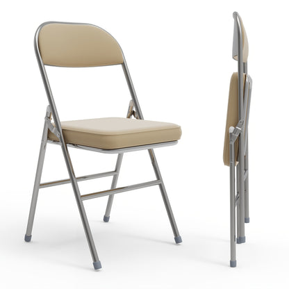 Set of 2 PU Leather Dining Chairs - No Assembly Required, Stackable Office Conference Chairs for Meeting Room, Cafeteria, Reception & Events, Elegant Beige with Golden-Tone Metal Frame, Durable & Stylish Design, Event Seating