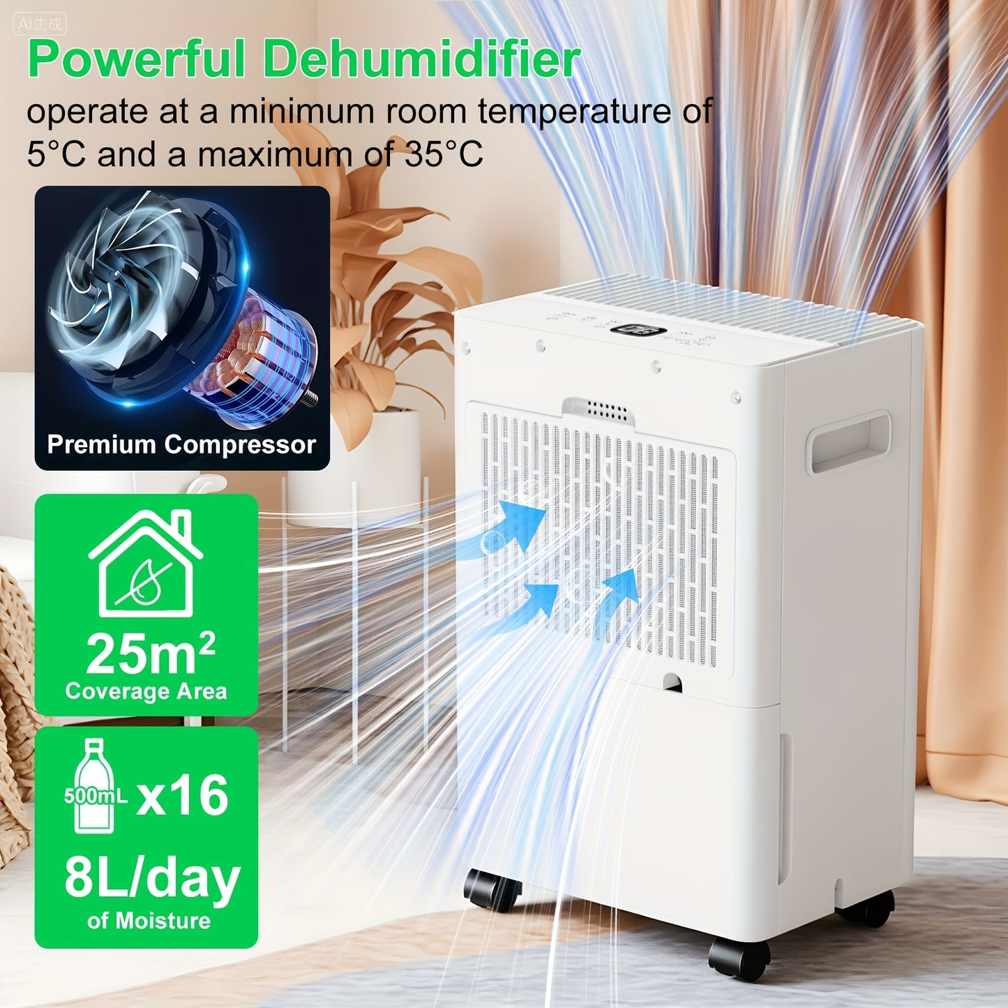 Luchtontvochtiger – Vochtvreter – Dehumidifier – Vochtbestrijder – Wasdroogfunctie – 1,5L Waterreservoir – Slimme Vochtigheidsregeling Met LED Display