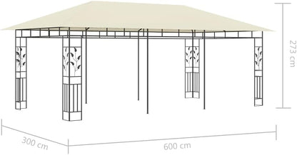 Leepesx Garden gazebo with mosquito net, gazebo, pergola, outdoor gazebo with mosquito net, 6 x 3 x 2.75 m, cream - QUORE