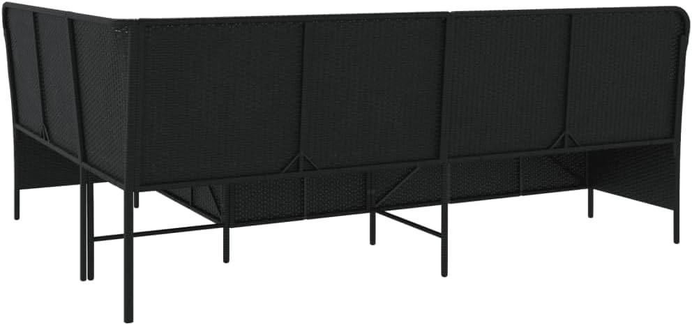 Garden Bench L Shape with Cushion, Black Poly Rattan Garden Furniture Set, Outdoor Balcony Set, Patio Furniture, Garden Lounge, Seat Set for Patio, Balcony, Garden -B - QUORE