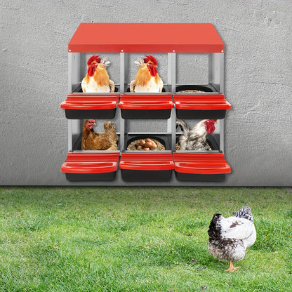 6-Compartment Heavy-Duty Plastic Chicken Nesting Box with Ventilation System & Egg Collection - Red Outdoor/Indoor Egg Laying Station, Easy-Clean Design, No Batteries/Electricity, Durable Weatherproof Construction for Backyar