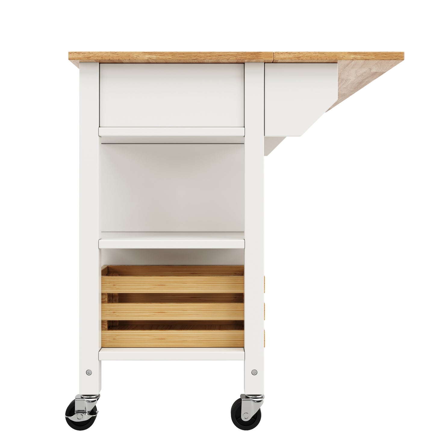 Keukeneiland – Keukenkast – Buffetkast – Serveerwagen – Kookeiland – Uitklapbaar Werkblad – MDF Met Dennenhouten Mand – 120x45x90 cm – Wit