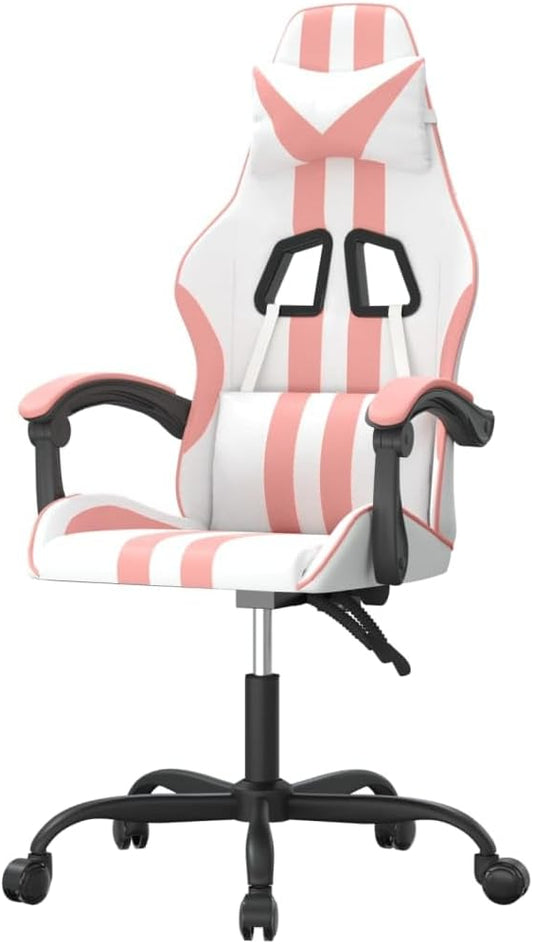 Gamestoel – Gamingstoel – Game Stoel – Gaming Chair – Bureaustoel – Verstelbare Rugleuning – Kunstleer Wit/Roze