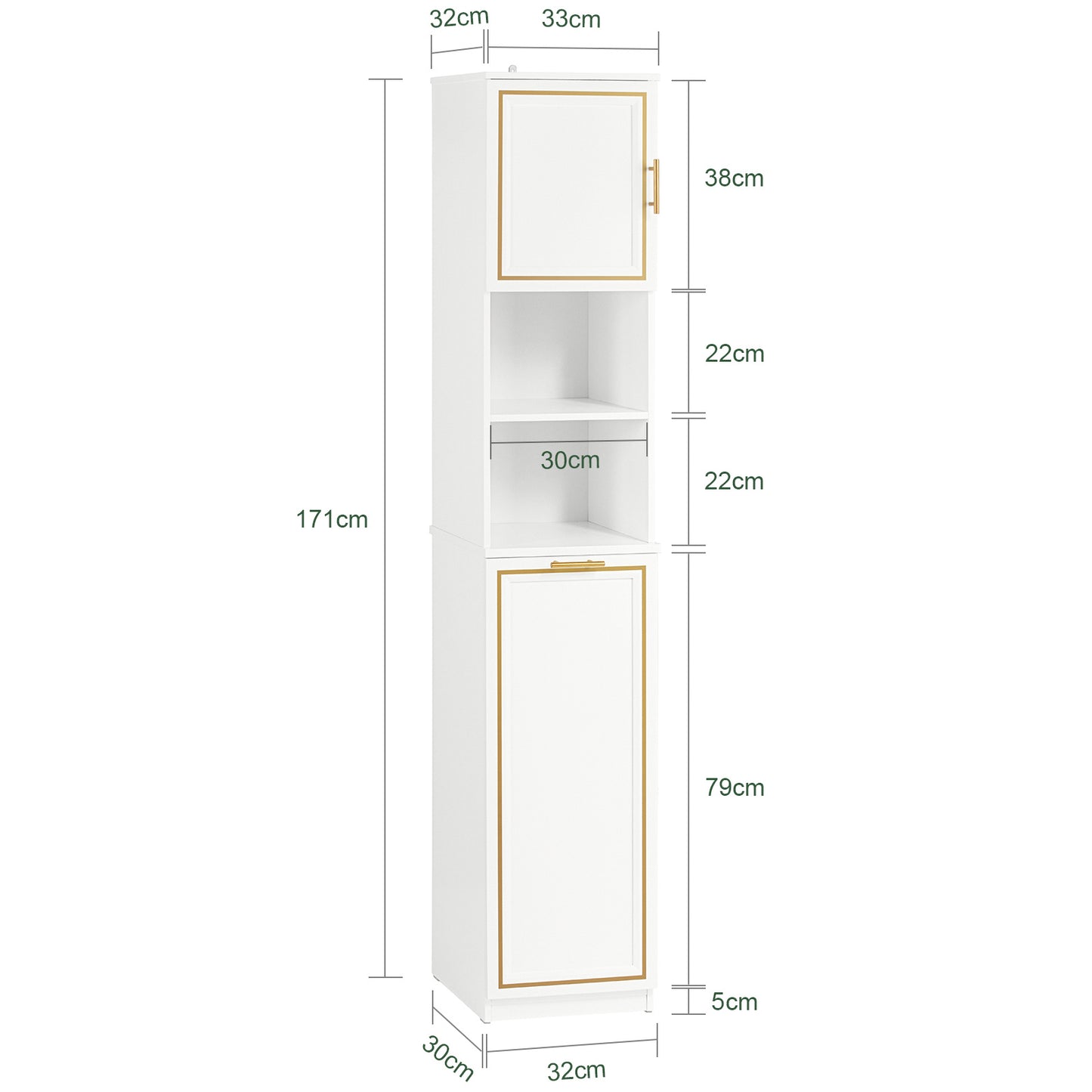 Badkamerkast – Kolomkast – Opbergkast – Badmeubel – Wastafelonderkast – Smal en Hoog – MDF Met Inklapbare Wasmand