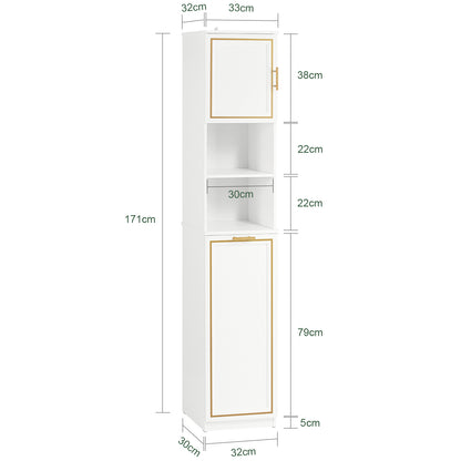 Badkamerkast – Kolomkast – Opbergkast – Badmeubel – Wastafelonderkast – Smal en Hoog – MDF Met Inklapbare Wasmand