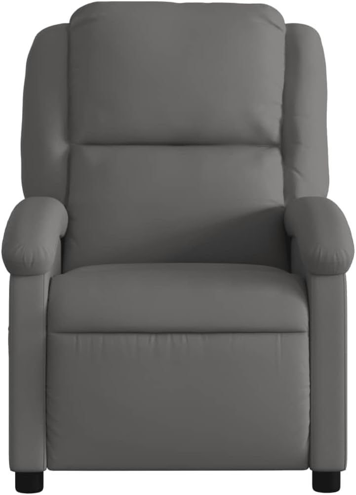 Massagestoel – Relaxstoel – TV-Stoel – Ligstoel – Enkele Stoel – Echt Leer – Handmatig Kantelsysteem – 6-Punts Vibratiemassage – Stijlvol Grijs